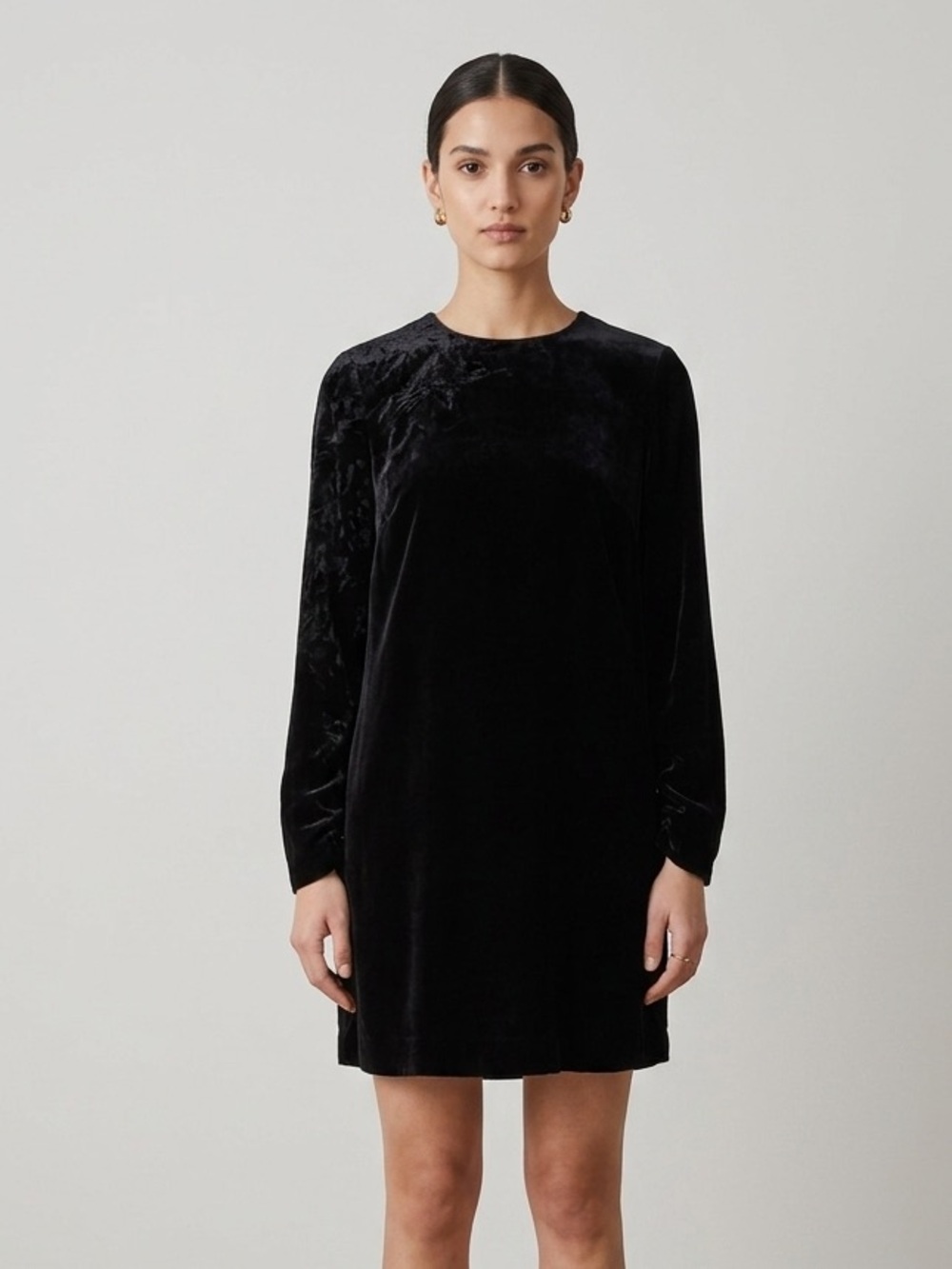 COS Sz 8 Black Velvet Velour Minimalist Long Sleeves Short Dress